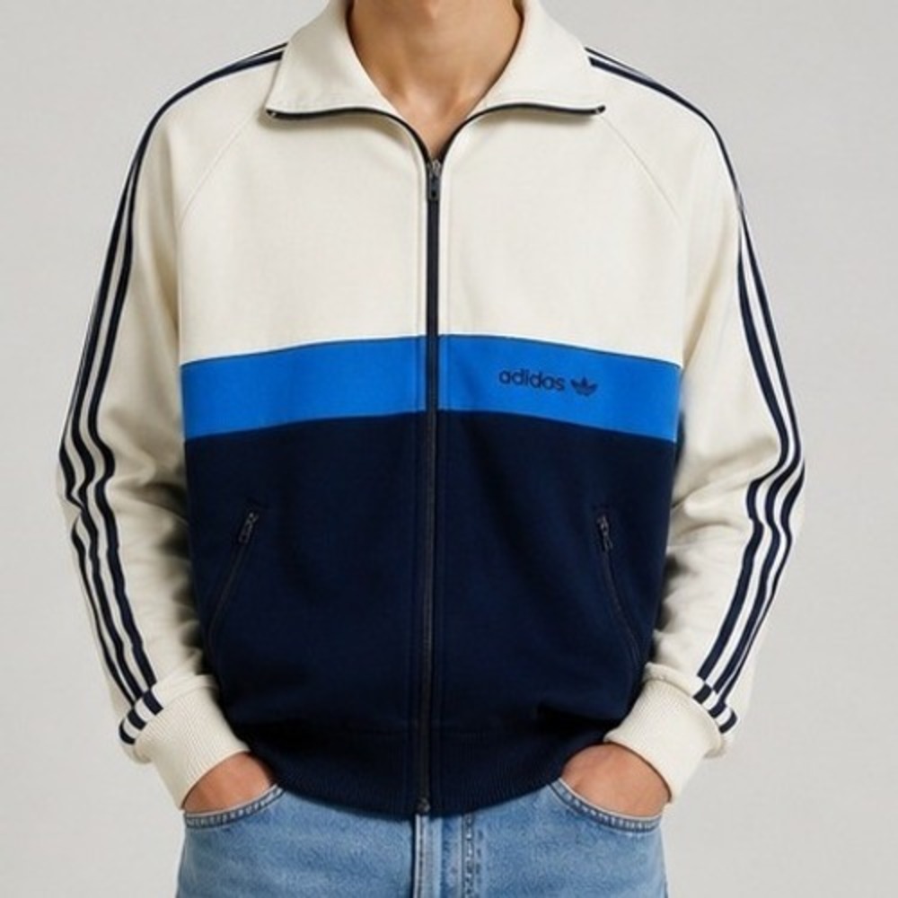 Vintage 1980s adidas Originals Trefoil Blue Colorblock Mens‎ Track Jacket READ